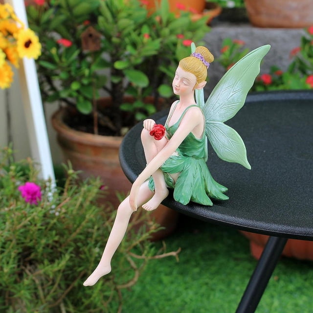 Sentado Fairy Figurine Escultura Resina Capacitación de mesa Decoración de macetas para macetas para de la mesa Regalo de cumpleaños del Vistoso