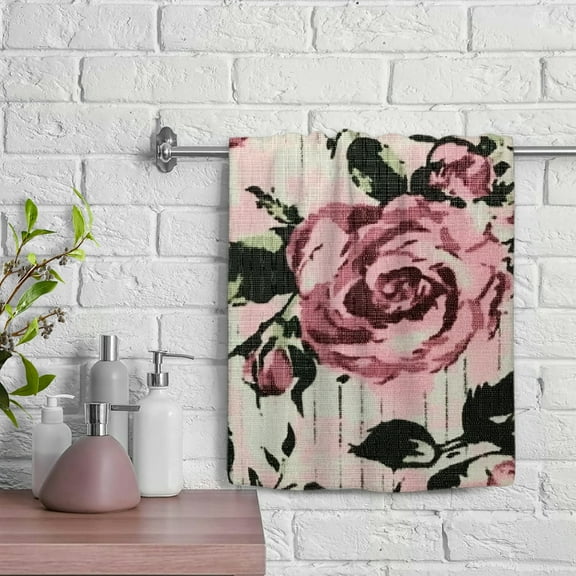 ZFLMY Pink Floral Roses Black and White Stripe Soft Bath Towel Absorbent Hand Towels 29.5x13.8 Inches 29.5x13.8in