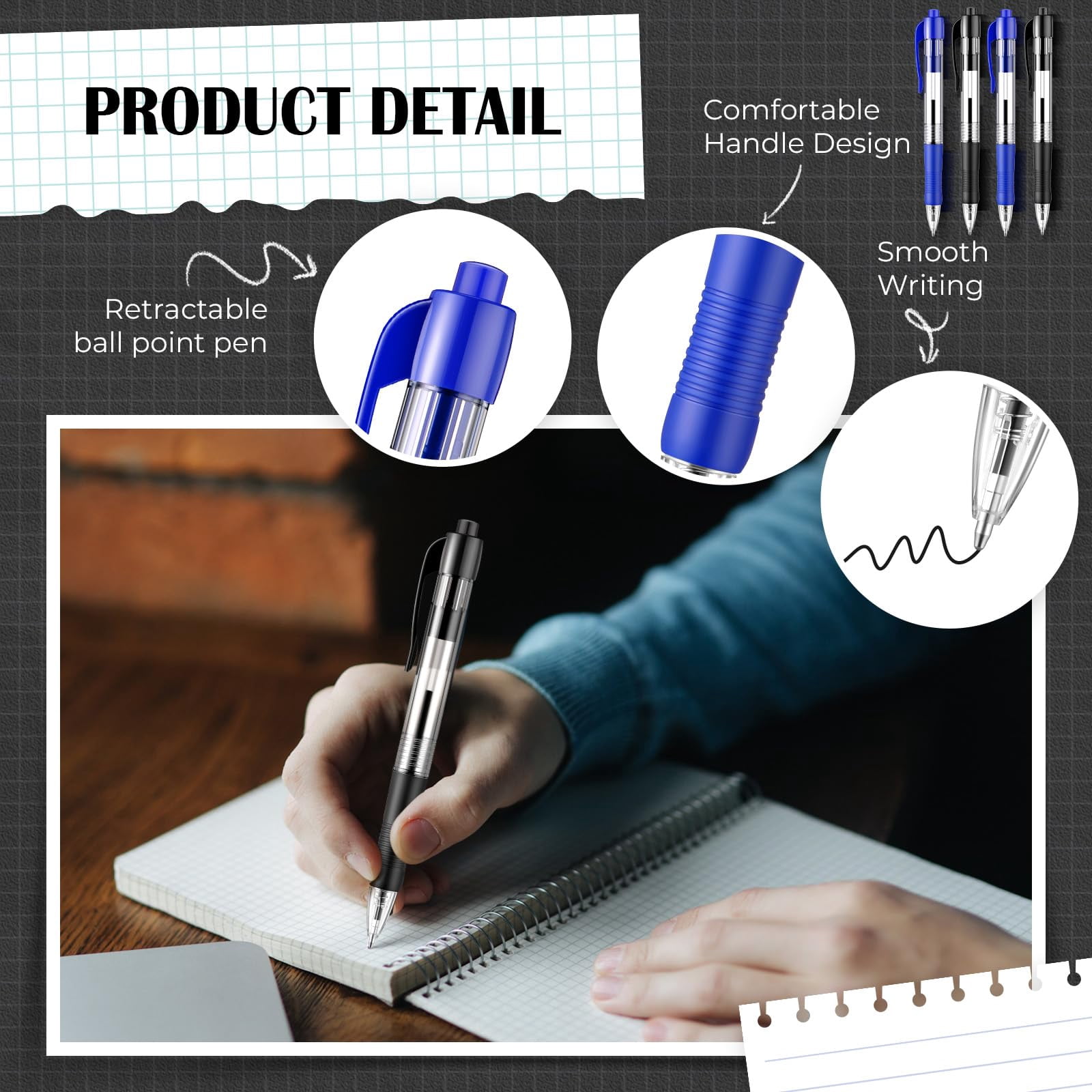 100 Gel Ink Pens Retractable Ballpoint Medium Point 1.0 Mm Smooth Writing Click For Journal Office Home(black And Blue Ink)