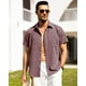 thumbnail image 2 of Camisa Alimens & Gentle de lino para hombre, manga corta, color rojo vino, 2XL, 2 of 5