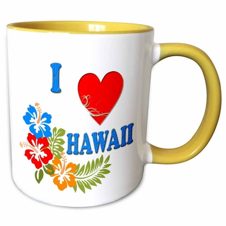 

3dRose I love Hawaii. Hawaiian flowers. Honolulu. Maui. Oahu. Popular saying. - Two Tone Yellow Mug 11-ounce