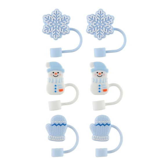 Cook With Color 6-Piece Silicone Holiday Straw Toppers – Snowflake, Snowman & Mitten Designs, Reusable & Dishwasher Safe