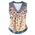 thumbnail image 5 of Women 4th Of July V-Neck Tank Tops American Flag Print Vest Sleeveless Tee Patriotic Summer Shirts Beige L, 5 of 5