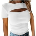 thumbnail image 2 of ALLLIST Summer Tops for Women White Hollow Crew Neck Short Sleeve Solid T-Shirts Womens Shirts Under $5 S, 2 of 5