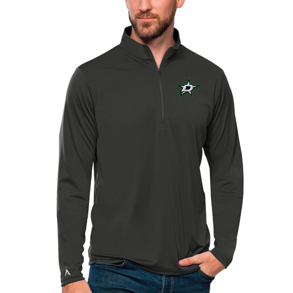 Men's Antigua Charcoal Dallas Stars Tribute Quarter-Zip Pullover Top