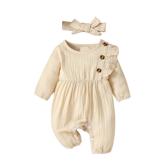 Bagilaanoe Newborn Baby Girl Fall Jumpsuits Ruffles Long Sleeve Bodysuits   Headband 1M 3M 6M Infant Casual One Piece Rompers