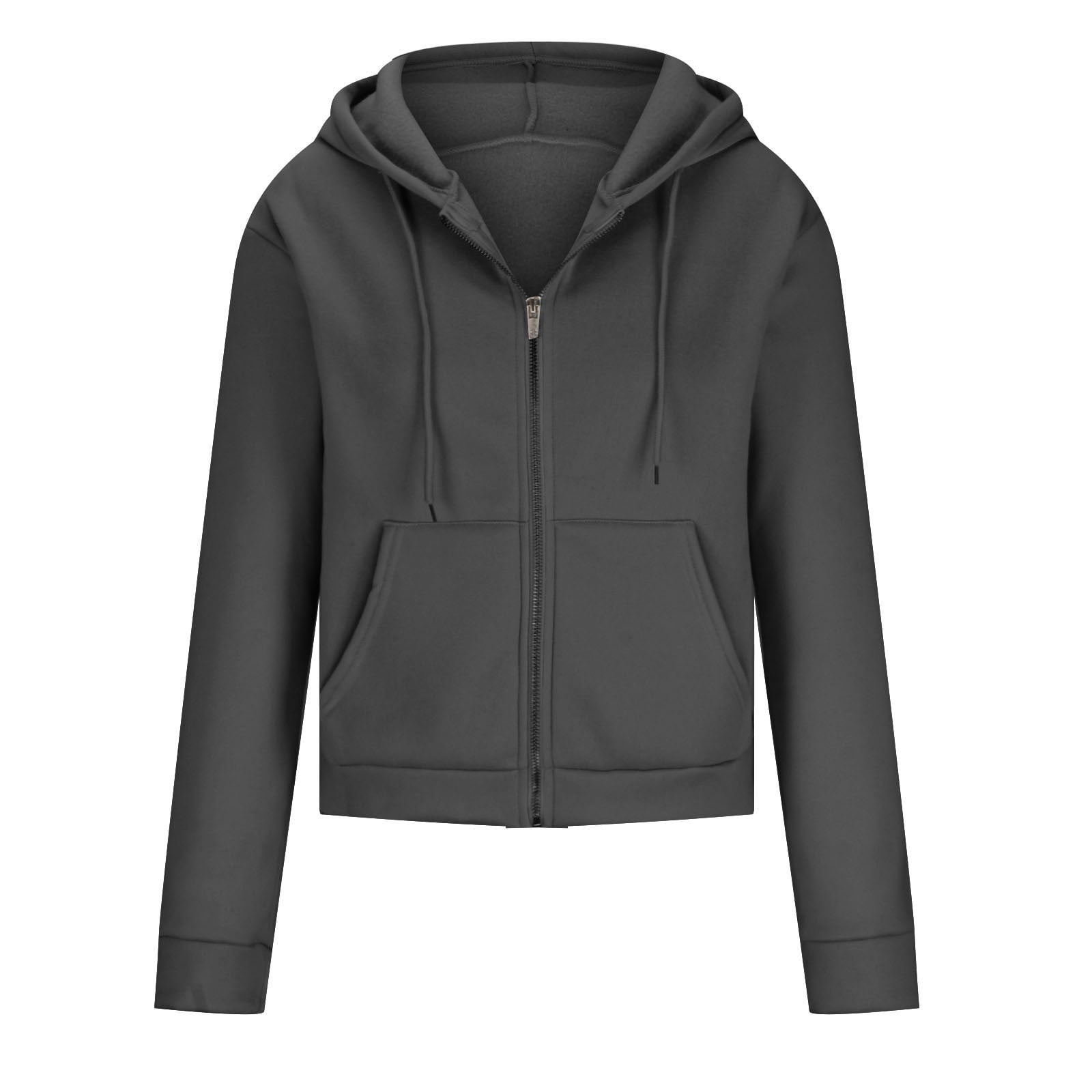 Short Hooded Sweatshirt Jacket - Light gray melange - Ladies