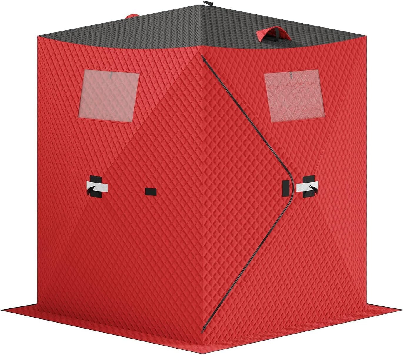 Lumiparty Pop Up Ice Fishing Tent Fully Insulated, Portable 1-2 Person Ice Fishing Shelter, Waterproof Oxford Fabric, Winter Windproof Hut Snow Hub with Anchors, Ropes & Carry Bag, Red & Black