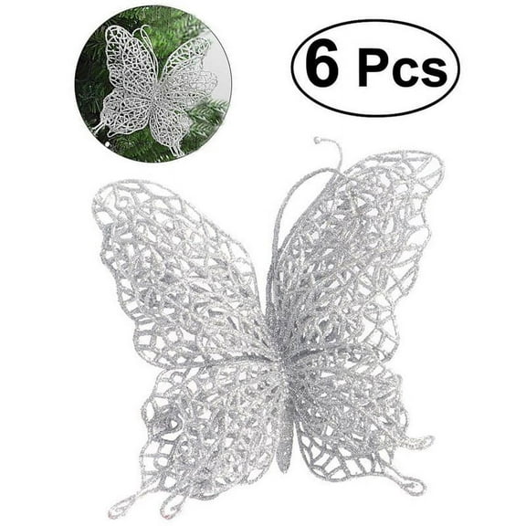 6 x Christmas Butterfly 3"/8cm Christmas Decorations Christmas Tree Ornaments Wedding Party Decorations