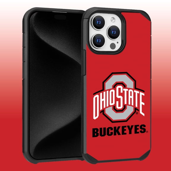 Apple iPhone 15 Pro Max (6.7) - Licensed NCAA of Ohio State University Buckeyes Logo on Red Textured Dual Layer Case