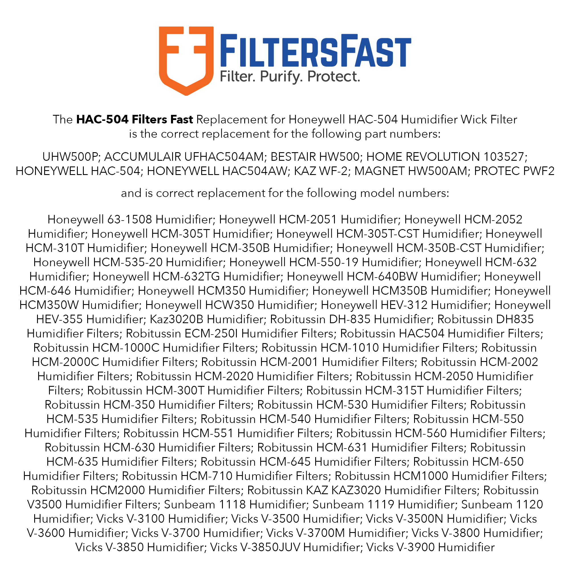 Filters Fast Compatible Replacement for Honeywell HAC-504 Humidifier Wick Filter