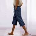 thumbnail image 2 of Bloomae Womens Summer Bermuda Linen Shorts Knee Length Lightweight Loose Plus Size Soft Cotton Casual Shorts with Pockets Dark Blue L, 2 of 7