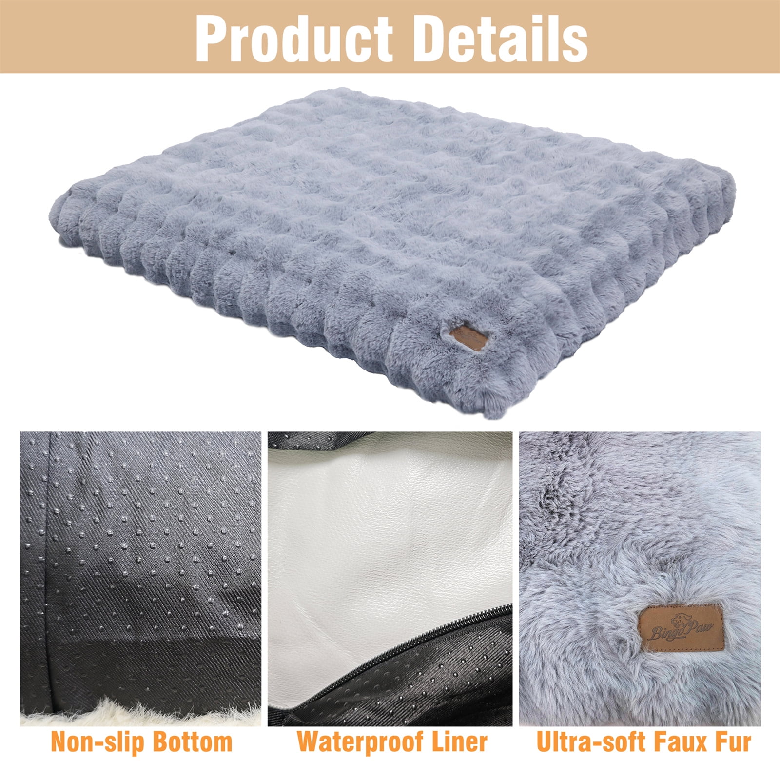 BingoPaw XXL Dog Bed Washable Calming Pet Crate Mattress with Removable Cover Waterproof