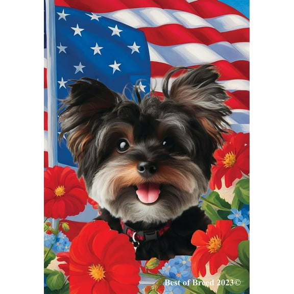 Yorkiepoo Black - Best of Breed  Patriotic I House Flag