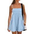 thumbnail image 2 of Womens Summer Rompers 2026 Casual Spaghetti Strap Short Jumpsuits with Pockets Sky Blue XL, 2 of 8