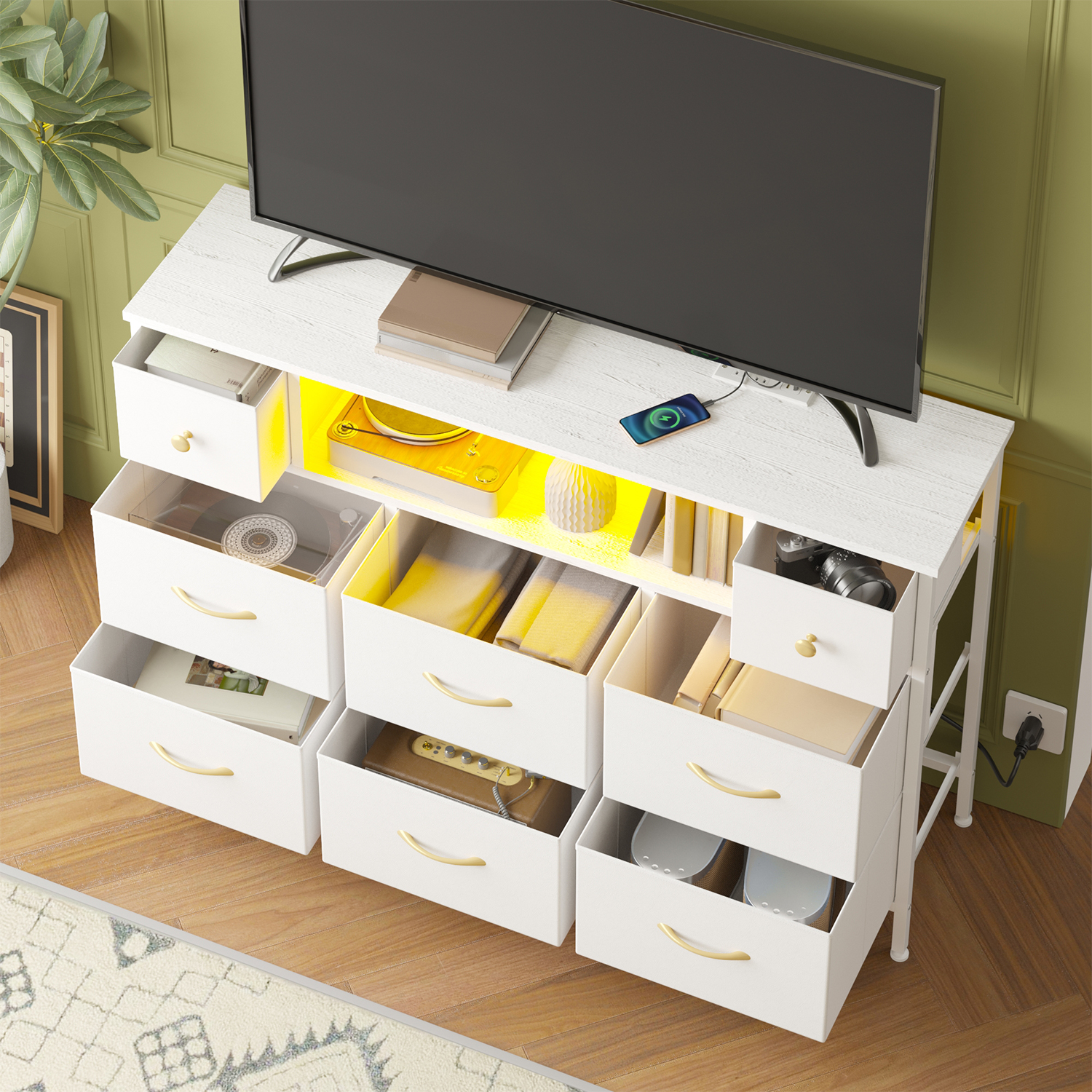 Fairy 55" White Dresser with LED Lights and Power Outlets photo 5