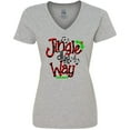 thumbnail image 3 of Inktastic Christmas Jingle All the Way with Music Notes and Holly Women's V-Neck T-Shirt, 3 of 5