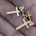 thumbnail image 3 of 14k Gold Plated over Real Solid 925 Sterling Silver Dangle Cross Bling Studs Iced Hip Hop Screw Back Earrings, 3 of 11