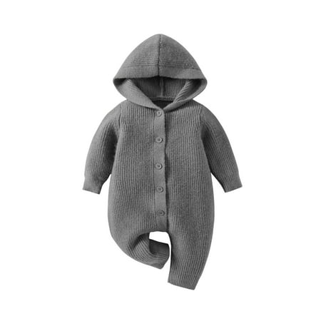 

jaweiwi Infant Girl Hooded Romper with Solid Color Single Breasted Thickened Warm Knitted Clothing Size 0 6 9 12 18 M