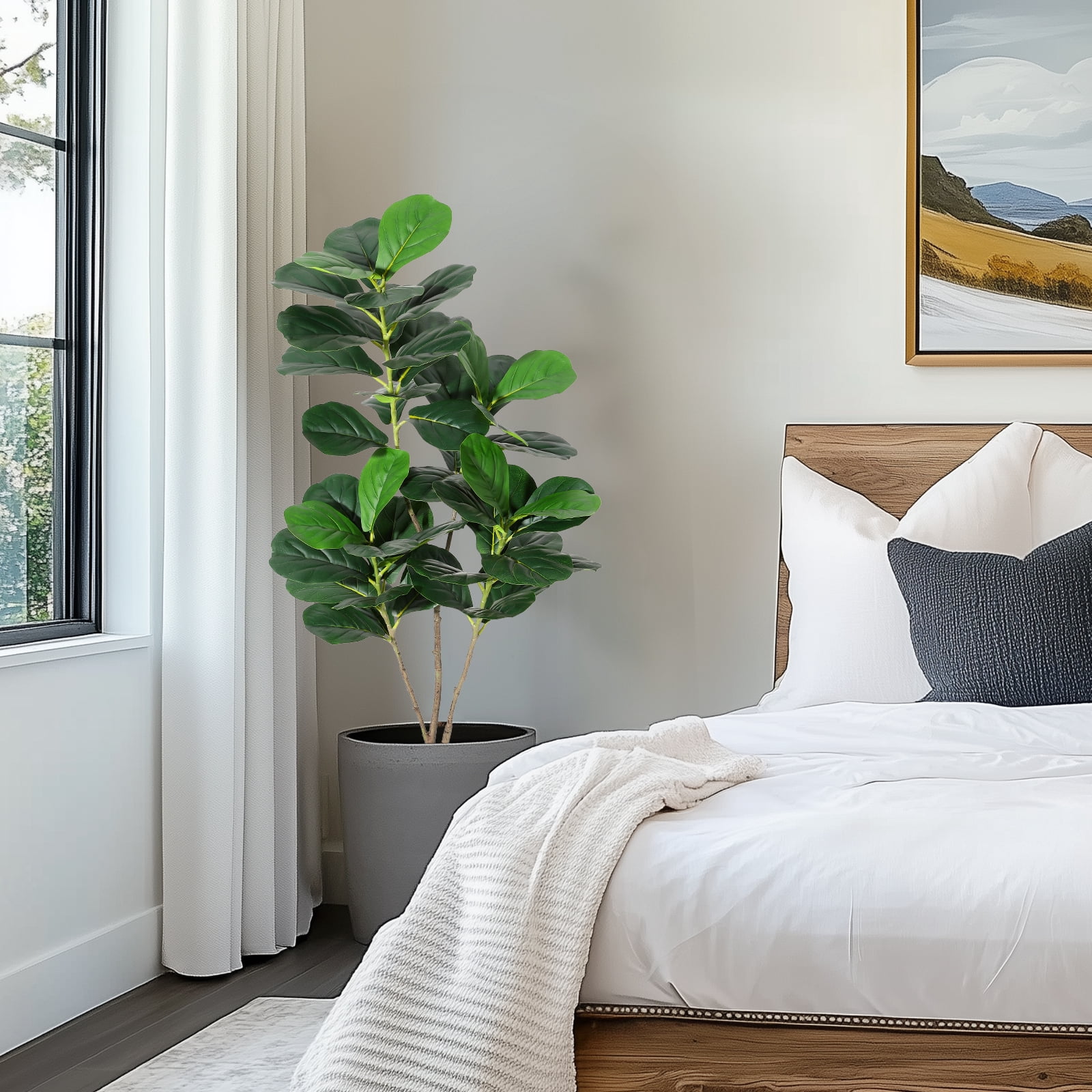 Fiddle Leaf Fig Tree Artificial Plant 4FT Tall Faux Plants Indoor Fake Ficus Lyrata Plant in Pot Artificial Fig Trees for Home Office Store Room Decor Indoor Outdoor Housewarming Gift