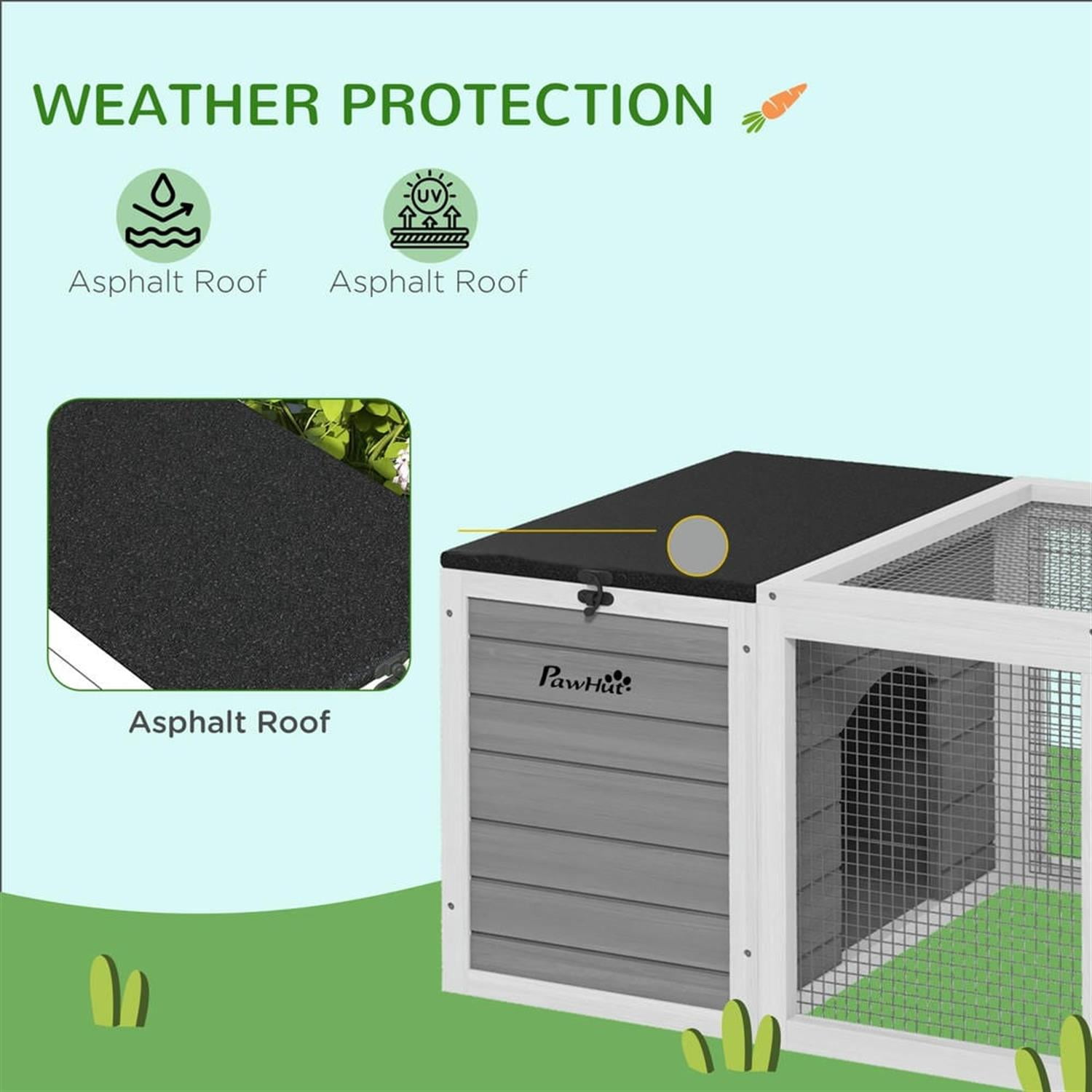 Kadyn 55" Wooden Rabbit Hutch with Openable Asphalt Roofs, Outdoor Small Animal Habitat Enclosure Bunny Cage for Bunnies, Guinea Pigs, Gray