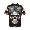 thumbnail image 3 of Daiia Bow Flower Skull Hawaiian Shirt for Men Gentle Cotton Regular Short Sleeve Casual-X-Large, 3 of 9
