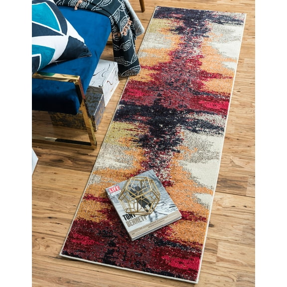 Unique Loom Soho Estrella Rug Orange/Puce 2' 2" x 6' 9" Runner Abstract Bohemian Perfect For Bathroom Hallway Mud Room Laundry Room
