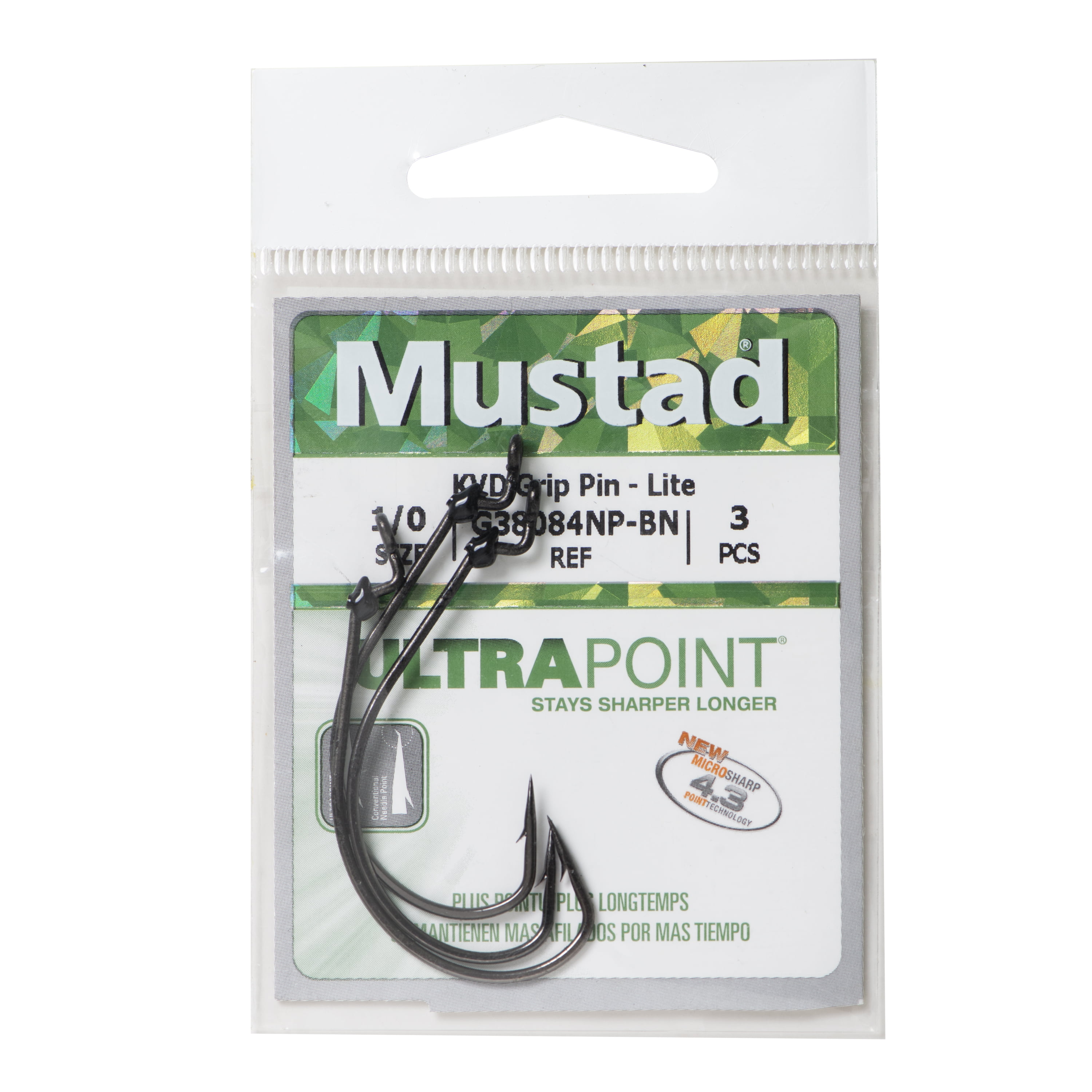 Mustad KVD Grip Pin Lite Hook - Size: 3/0 (Black Nickel) 3pc