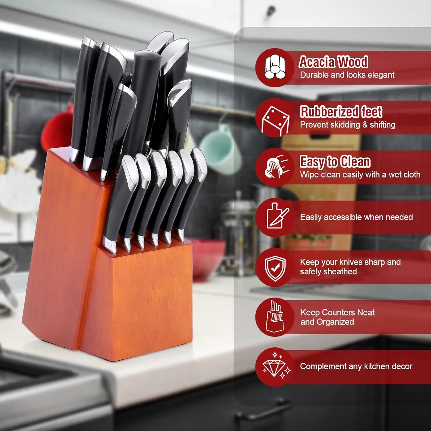 Vesteel Kitchen Knife Block Set, 17-Piece High Carbon Forged Stainless Steel Knife Set Includes Chef Utility Paring Steak Serrated Bread Santoku Knife