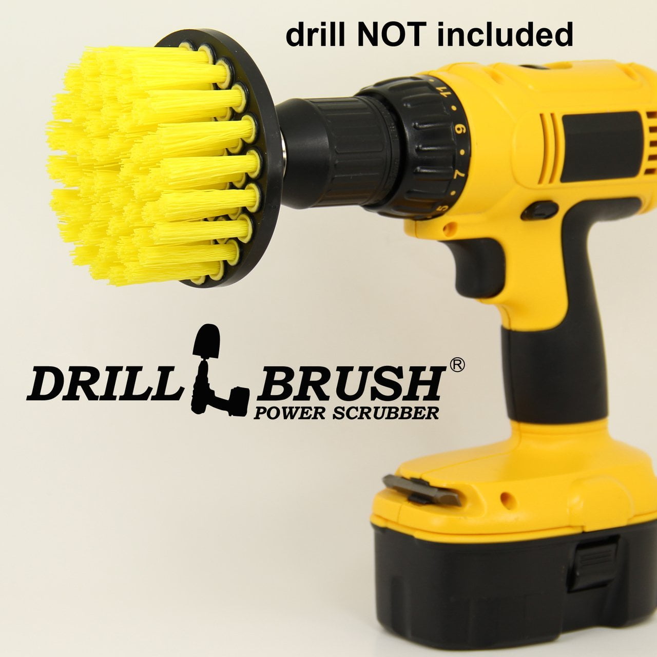 4 inch Long Bristle Yellow Medium Scrub Brush fits Electric Drill Quick