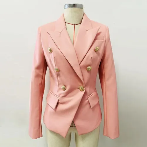 Classic Stylish Women Pink Button 100%Real Genuine Lambskin Leather Party Blazer