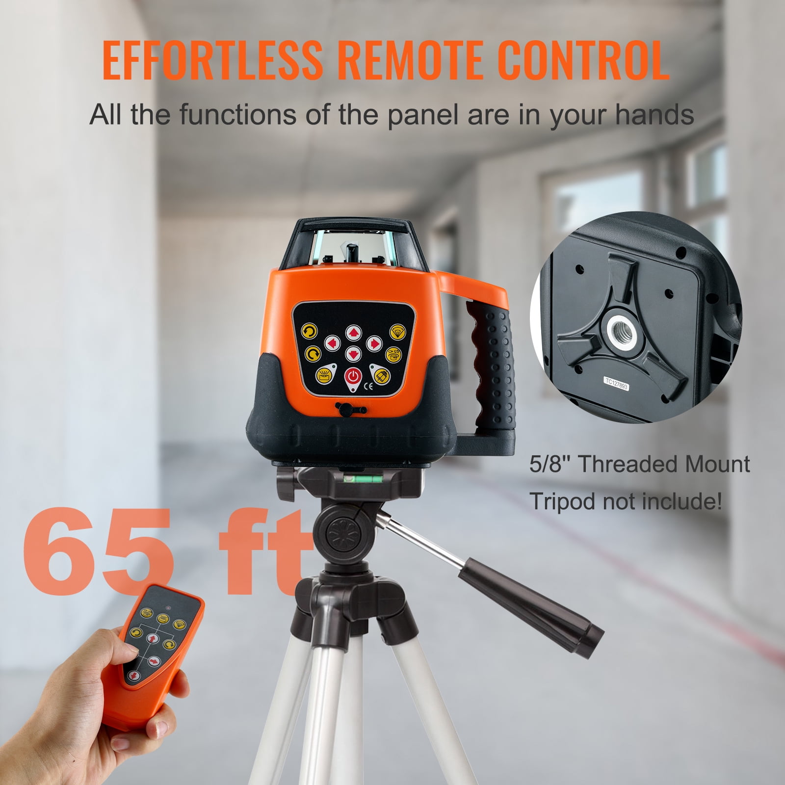 KFFKFF Laser Level, 1650ft Range, 360° Self-Leveling Red Cross Line, Adjustable 5 Speeds & 4 Scan Angles, IP66 Water-Resistant, Remote & Manual Modes, Includes Battery