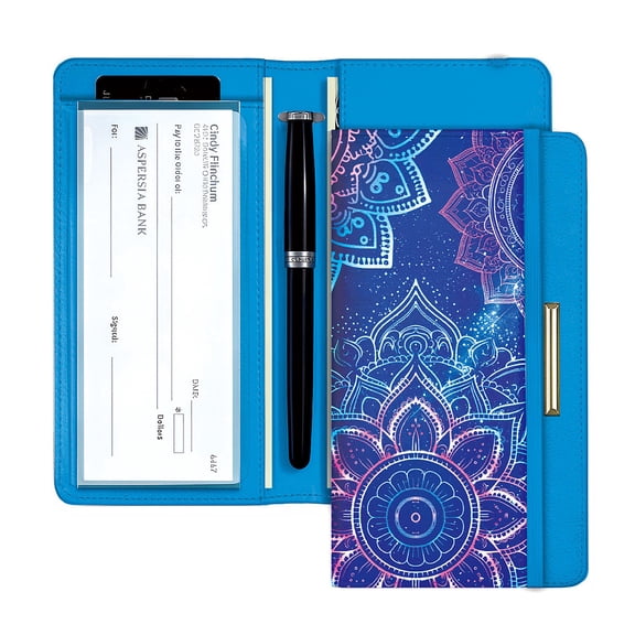 Leather Checkbook Cover for Men and Women Checkbook Holder Wallet with Pen Holders Built-in Clear Plastic Divider