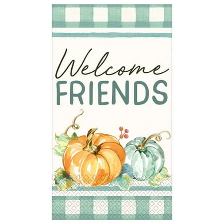 Muted Autumn Welcome Friends 16 ct Guest Napkins Thanksgiving Green Plaid
