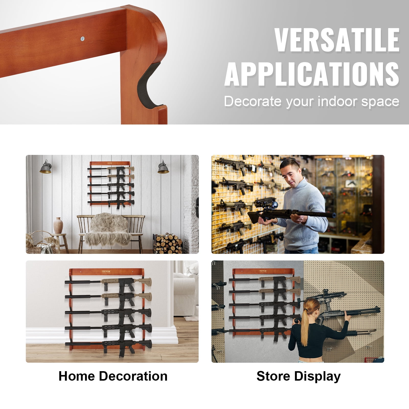 VEVOR Gun Rack, Wood Gun Rack Wall Mount, Gun Display Rack holds 5 Rifles, Shotguns, 132 lb Heavy Duty Wall Storage Display Rifle Rack with Soft Padding