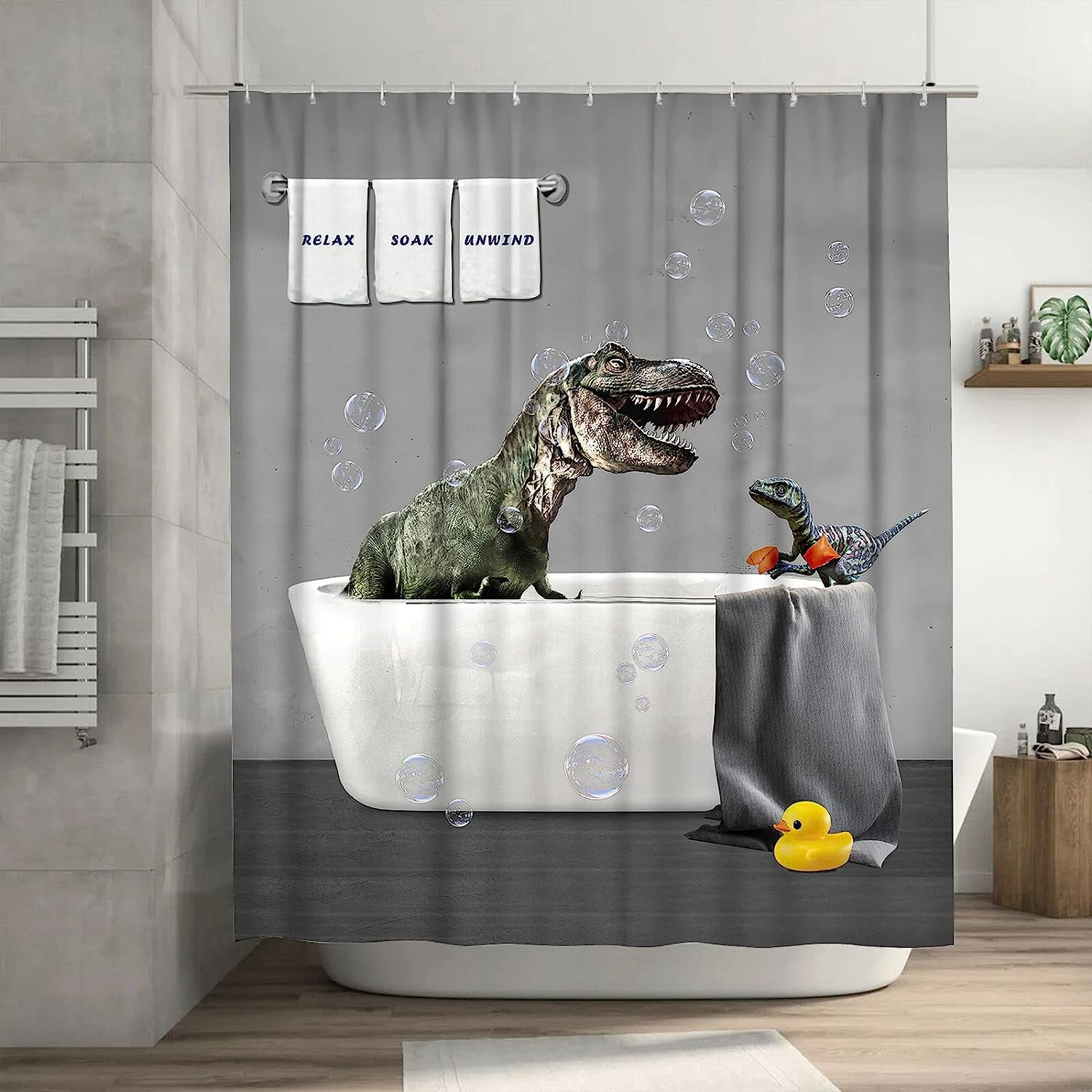 JOOCAR Funny Dinosaur Shower Curtain Animal Bathroom Shower Curtains