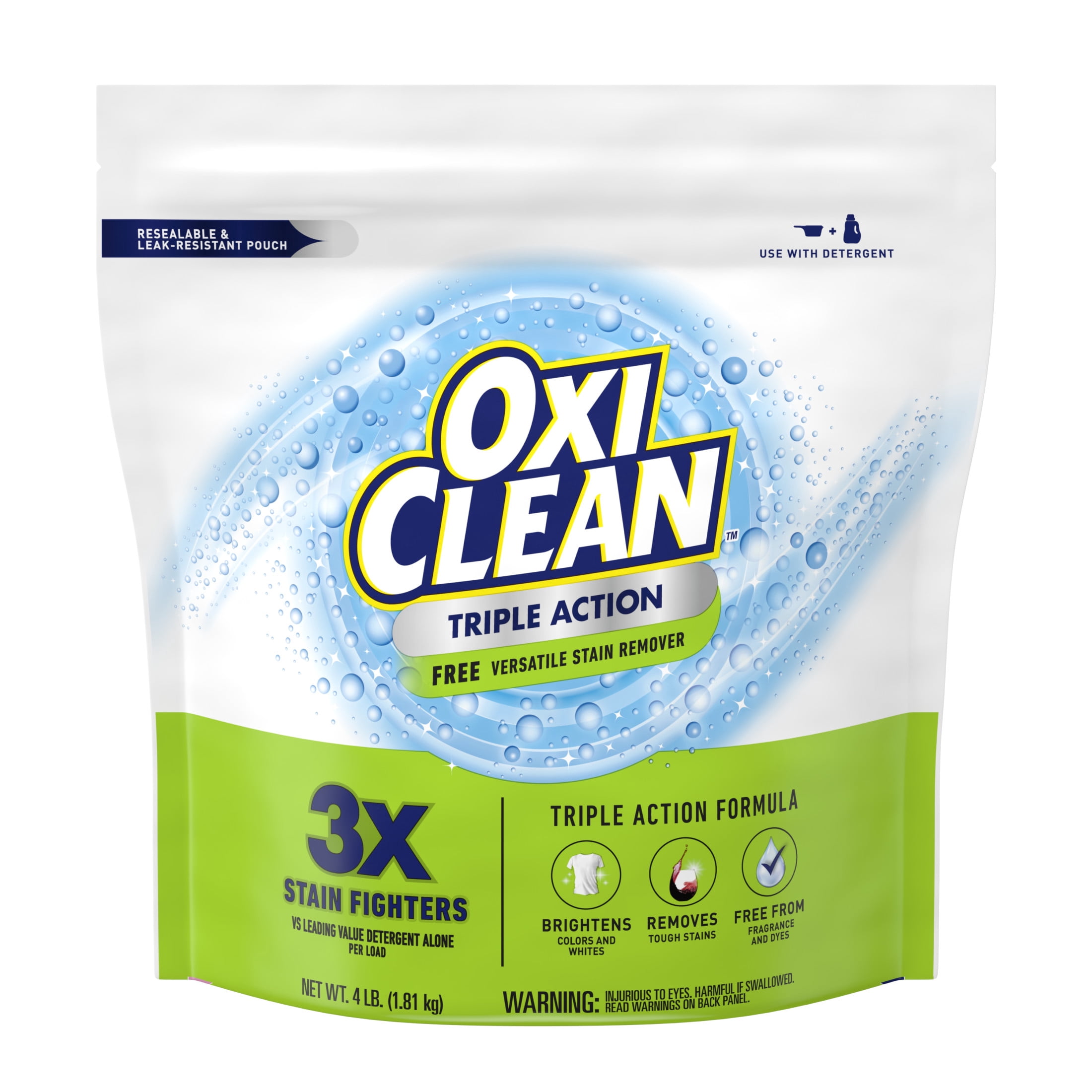 OxiClean Triple Action Free Versatile Stain Remover Powder, 4 lbs