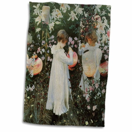 3dRose Carnation, Lily , Lily, Rose by John Singer Sargent Little Girls in a Garden - Towel, 15 by