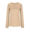 thumbnail image 5 of Sawvnm Women's Fashion Round Neck Solid Loose Long Sleeve T-shirt Pullover Tops Cute Tops for Women Khaki M, 5 of 7