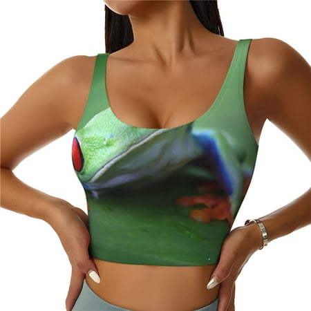 Qokaie Red-Eyed Tree Frog-1 Pattern Womens Scoop Neck Sports Bra Breathable Workout Vest Padded U Back Medium Impact Fitness Gym Yoga Bra Workout Crop Top-Medium