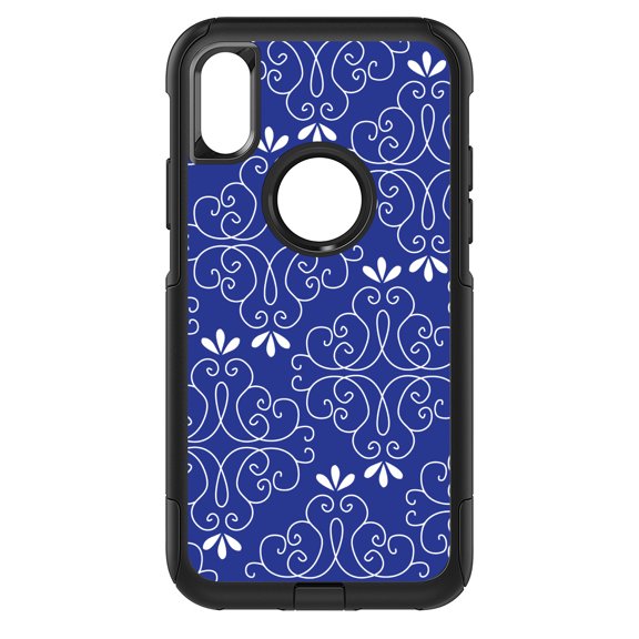 DistinctInk Custom SKIN / DECAL compatible with OtterBox Commuter for iPhone X / XS (5.8" Screen) - Dark Blue White Floral