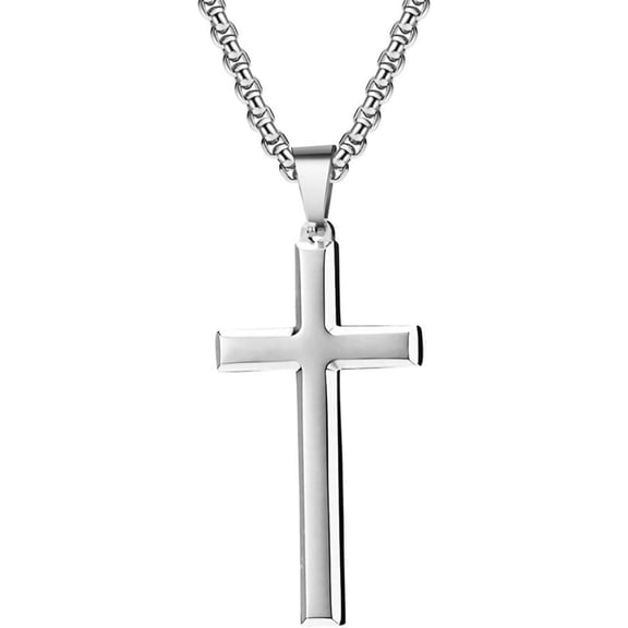 Zephyriana Men's Women's Stainless Steel Silver Gold Black Plain Beveled Edge Cross Pendant Necklace Simple Jewelry Gifts