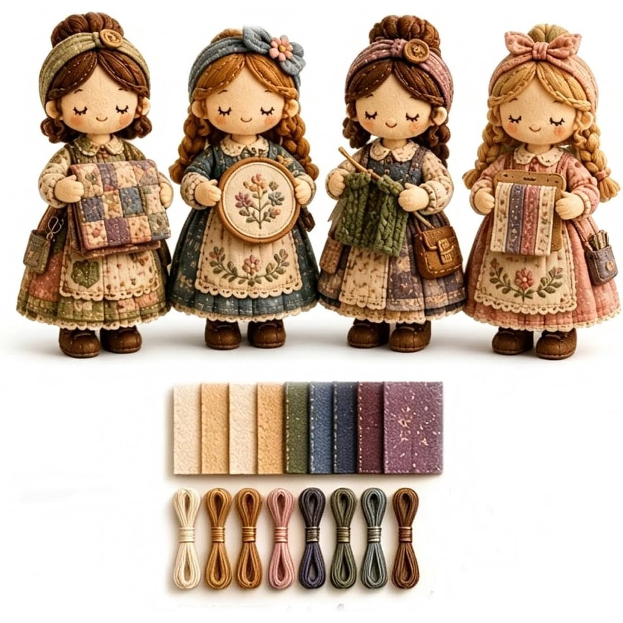 Tiny Worlds Collection – Patchwork DIY Kit Series Patchwork Sewing kit for Beginner Handmade Fabric Character Craft Kit with Materials & Instructions Home Decor Unique Handmade Gift(E)
