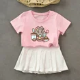 thumbnail image 2 of Pusheens-Conjunto de ropa para niña, 2 piezas, Falda plisada, camiseta Kawaii de dibujos animados, Tops para niños pequeños, Mini vestido, camiseta rosa, 2 of 5
