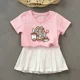 thumbnail image 2 of Pusheens-Conjunto de ropa para niña, 2 piezas, Falda plisada, camiseta Kawaii de dibujos animados, Tops para niños pequeños, Mini vestido, camiseta rosa, 2 of 5