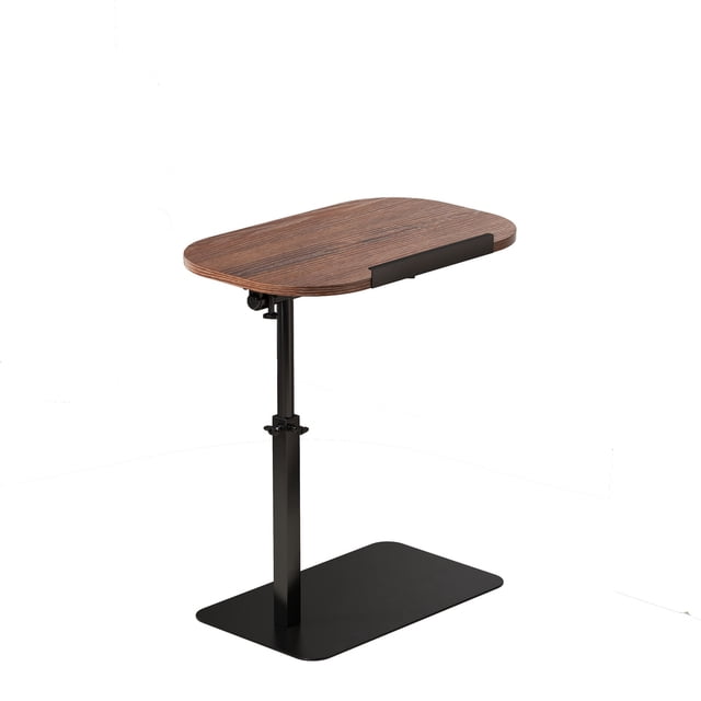 YUSAZENS 360° Rotatable Height Adjustable C-Shaped End Table with Slots for Sofa Bed Walnut