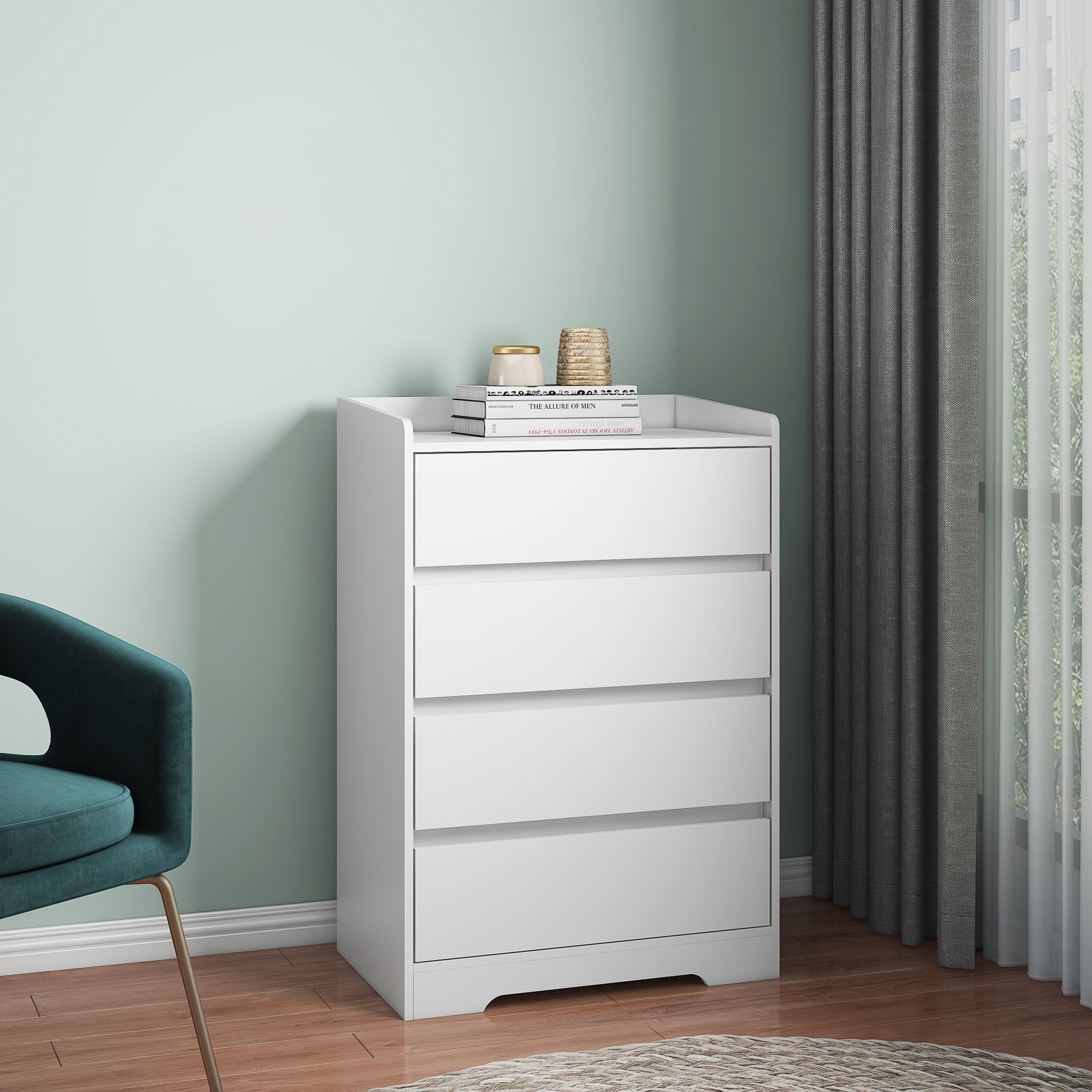 4 Drawer Dresser,Chest of Drawers with Hide Handle for Bedroom,Modern Wooden Storage Cabinet for Living Room,Entryway,Hallway,Office,Wood
