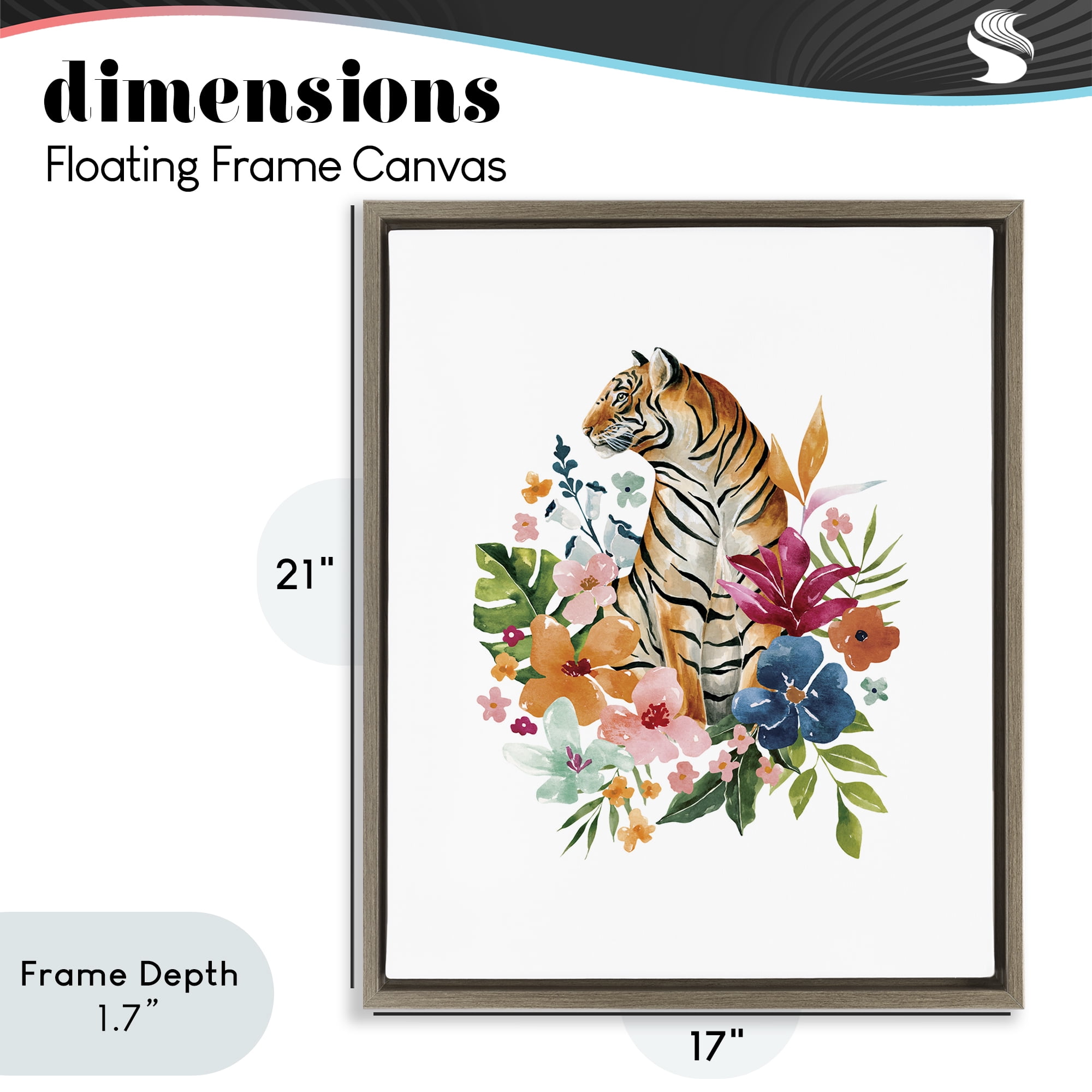 Stupell Industries Tropical Jungle Tiger Brown Framed Floater Canvas Wall Art, design by Bethany Sandoval