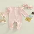 thumbnail image 2 of Baby Girls Romper Suit  Long Sleeve Zipper Ruffle Patchwork Casual Party Street Spring Romper+Headband, 2 of 7
