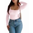 thumbnail image 2 of Womens Square Neck T Shirts Long Sleeve Short Sleeve Tops Fitted Tees Light Pink XL, 2 of 9